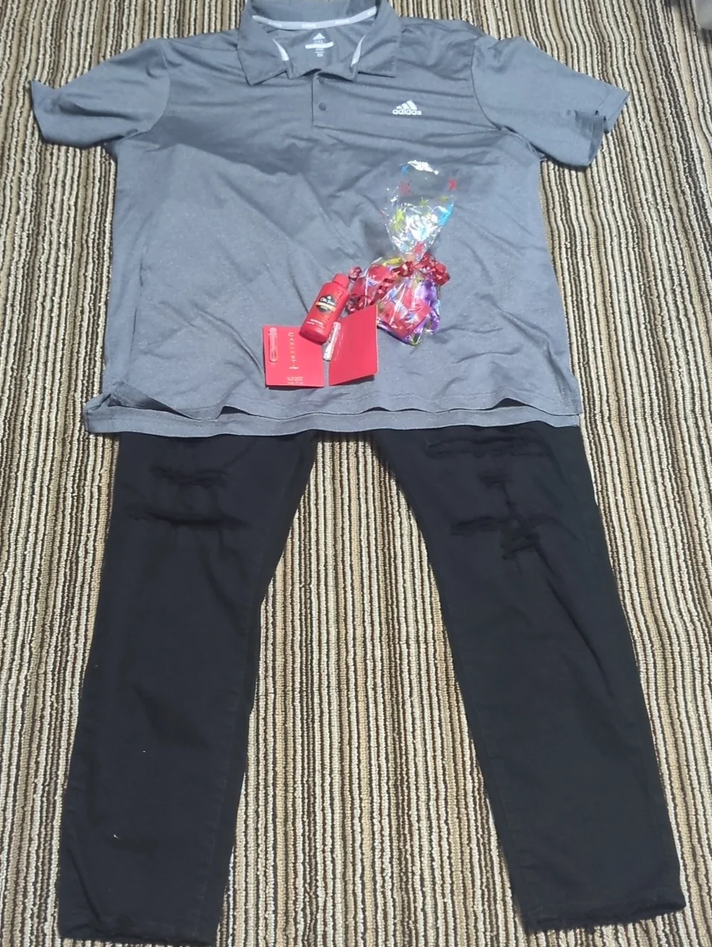 #0134 adidas Gray Golf Polo with Subtle Logo/Jordan Craig Destructed Skinnys